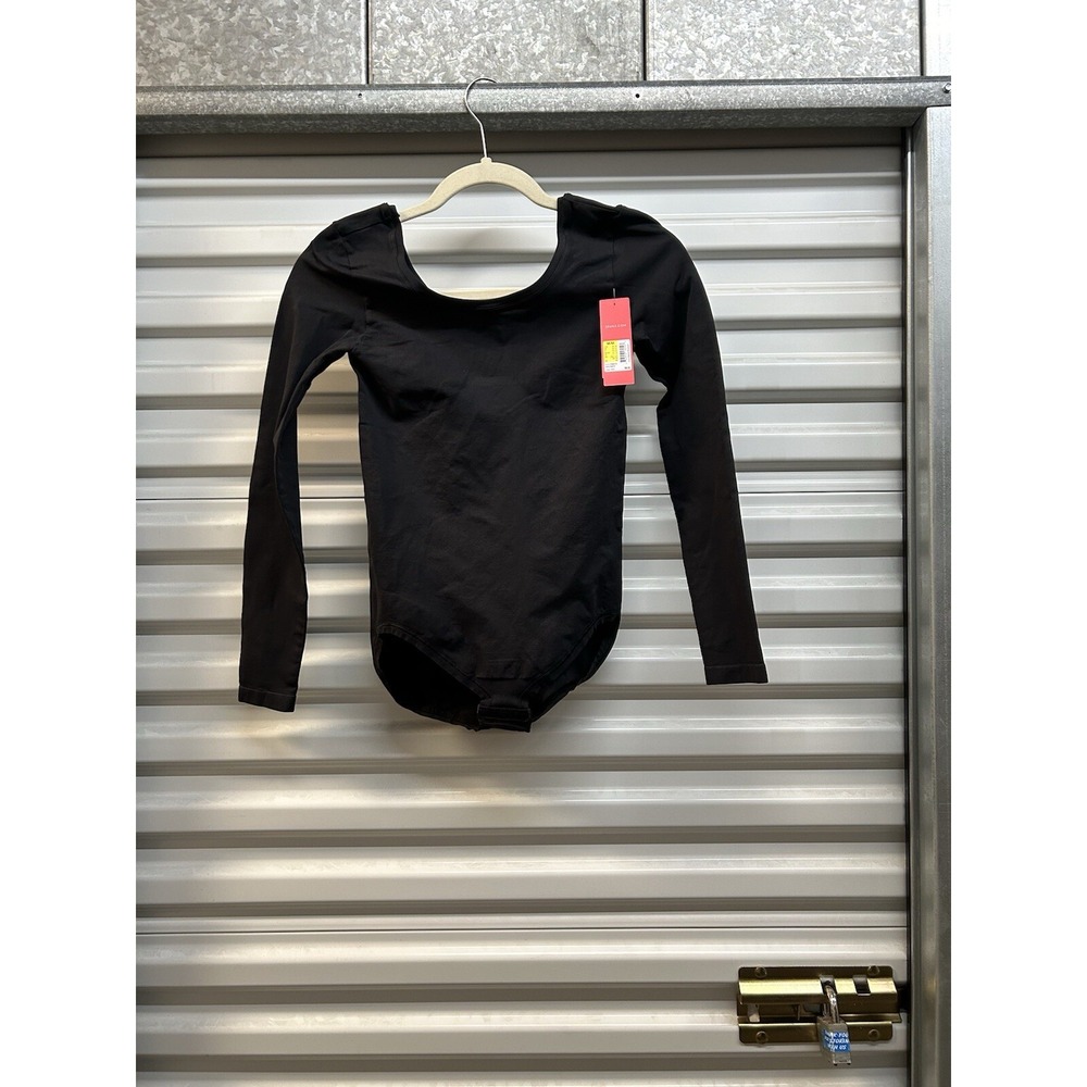 Spanx Body Suit Women's M Very Black Style FS6015 Slimming Shaping Long Sleeve